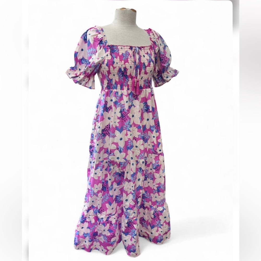 EASEL Lilac Rose Tropical Floral Smocked Maxi Dress - NWT Size Small